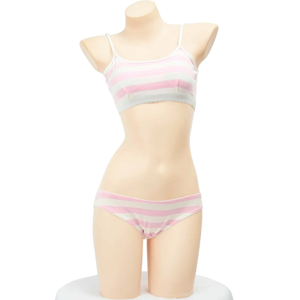 Cute Pink & White Cotton Stripe Lingerie Set | Soft Cami Top