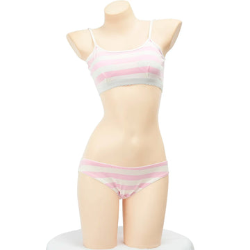 Cute Pink & White Cotton Stripe Lingerie Set | Soft Cami Top