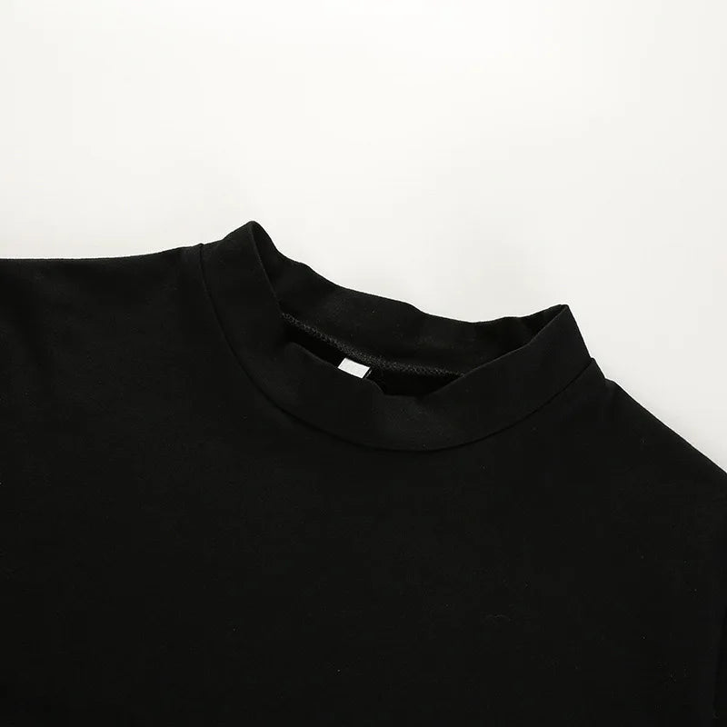 2024 Summer Women Black Short T-Shirts Sexy Crop Tops Short Sleeve Bandage Tee Tops Female Shirts
