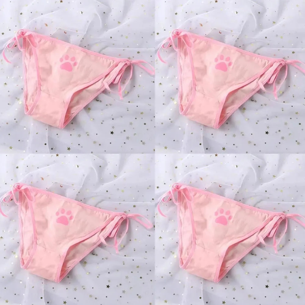 Kawaii Cat Claw Bowknot Low-Waist Briefs