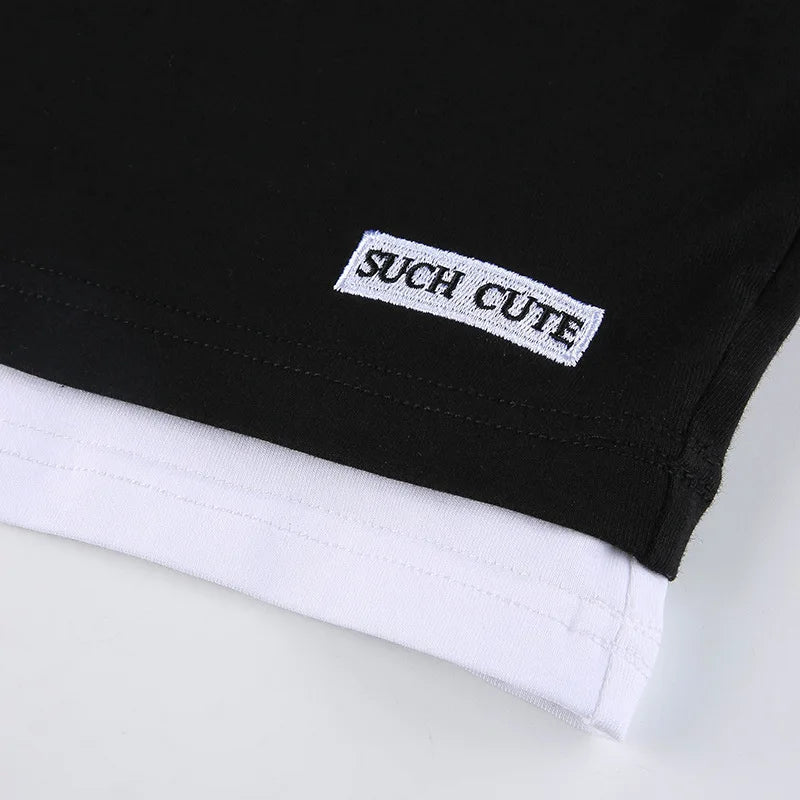 Women Hollow Out Black Y2K Tees Sleeveless Skinny Tops Cool Punk T-shirts Techwear 2024 Spring Summer New Sexy Crop Top