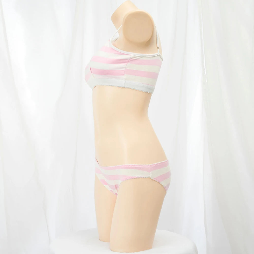 Cute Pink & White Cotton Stripe Lingerie Set | Soft Cami Top