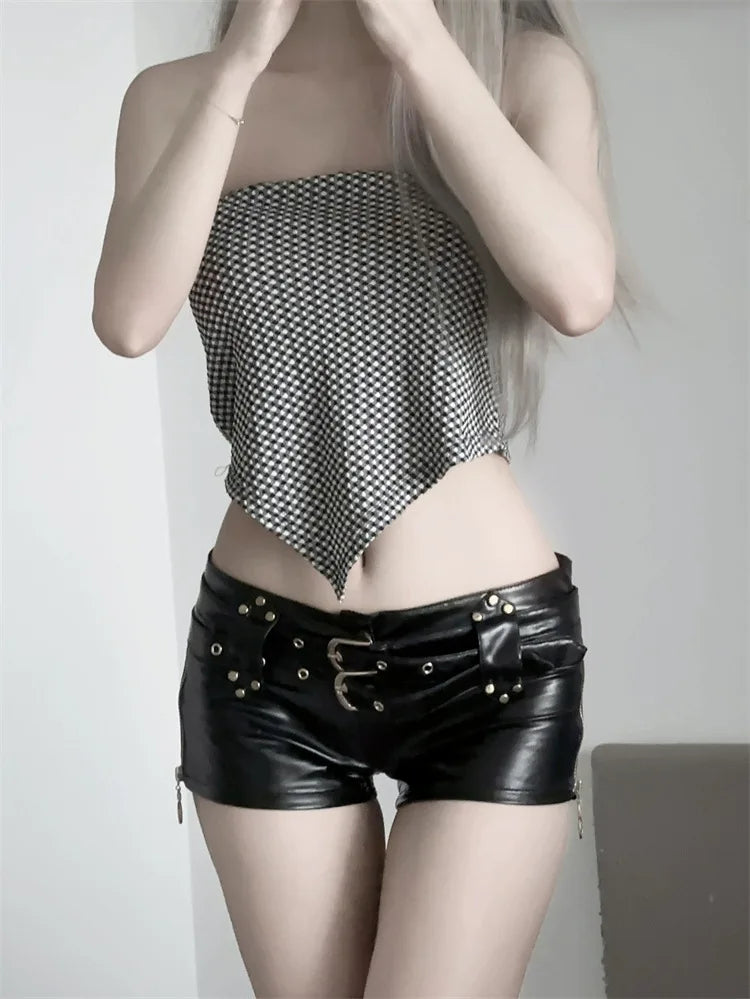 2026 New Spicy Girl Y2K Nightclub Sexy Low Waisted Bodycon PU Leather Super Shorts Boots Shorts