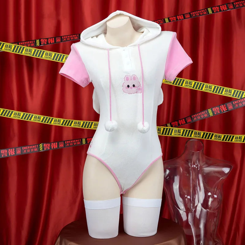 2026 Summer Sexy Lingerie Women Cute Rabbit Dva Sweater Sleeveless Hooded Anime Cartoon Skirt Costume Night Club Cosplay Dress