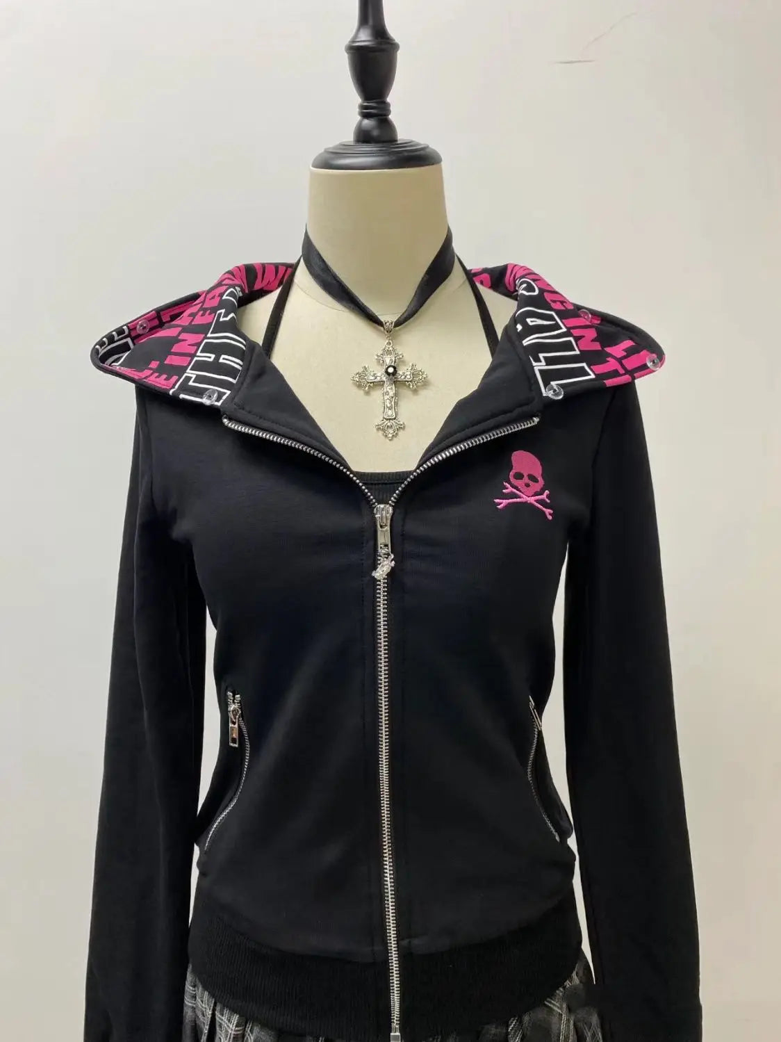 Hoodies Women Clothes Winter 90s Vintage Sweatshirt Gothic Zip Up Hoodie Skull Slim Long Sleeves Tops Aesthetic Y2k Jacket Hoody