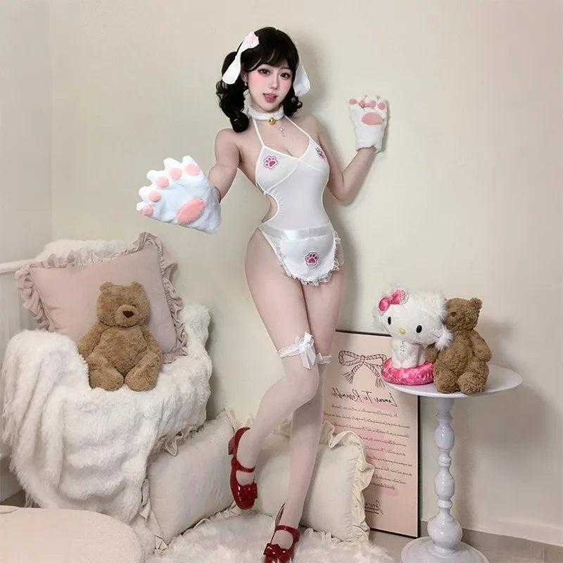 Cute Cat Lingerie Set: Pure Desire Tatting Bodysuit