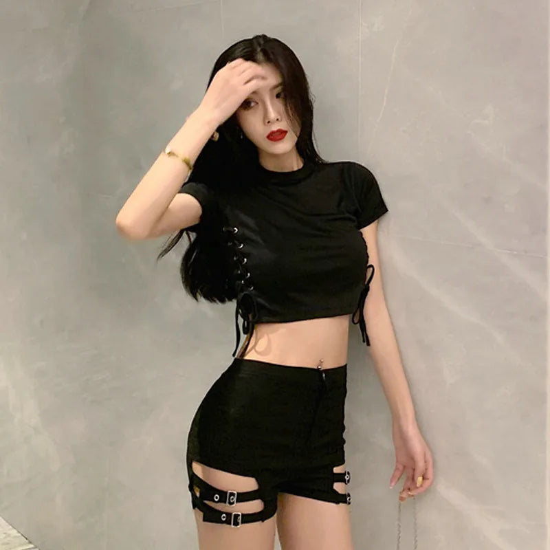 High-Waist Elastic Slimming A- Line Short Shorts Women's Belted Summer 2025 Fashion Trendy Polyester Hot Pants Casual Style