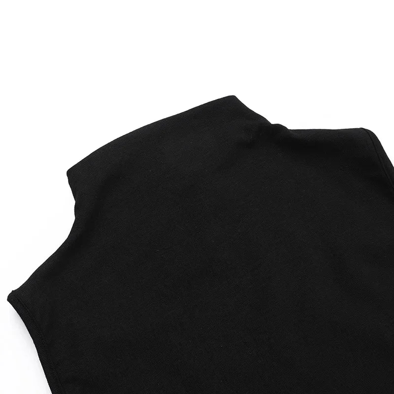 Goth Dark Cyber Y2K Skinny Turtleneck Tank Top Sexy Moon Chain Tassel Sleeveless Crop Tops Gothic Women Punk Streetwear Alt Vest