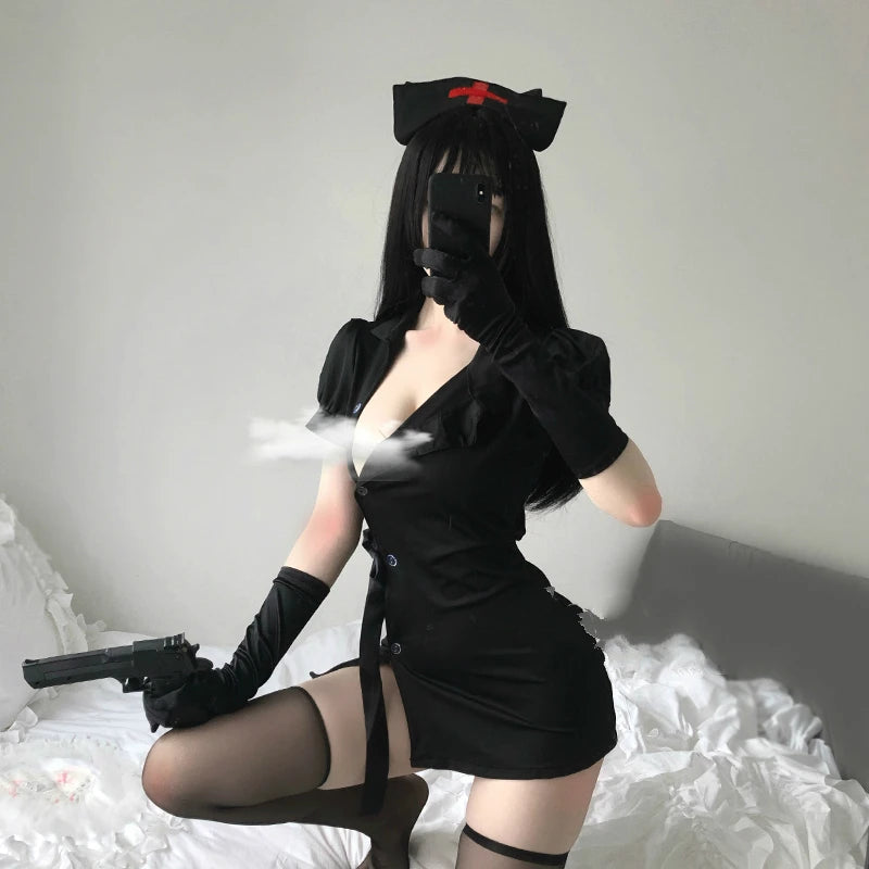 Harajuku Punk Nurse Cosplay: Sexy Ultrashort Dress Set