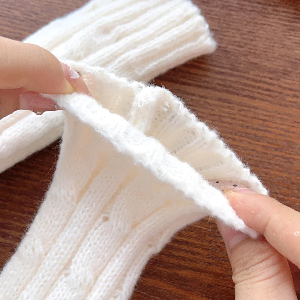 Y2K Knitted Striped Sleeves Gloves Autumn Winter Arm Warmer JK Long Fingerless Solid Colors Gloves Fashion Casual Girls Clothes
