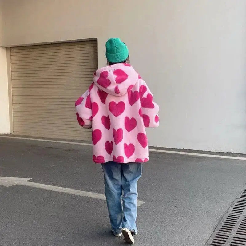 Hooded Thi Love Coat for Women's Youth Long Sve Open Cardigan Polyester Fiber Autumn Season Faionable Streetwear