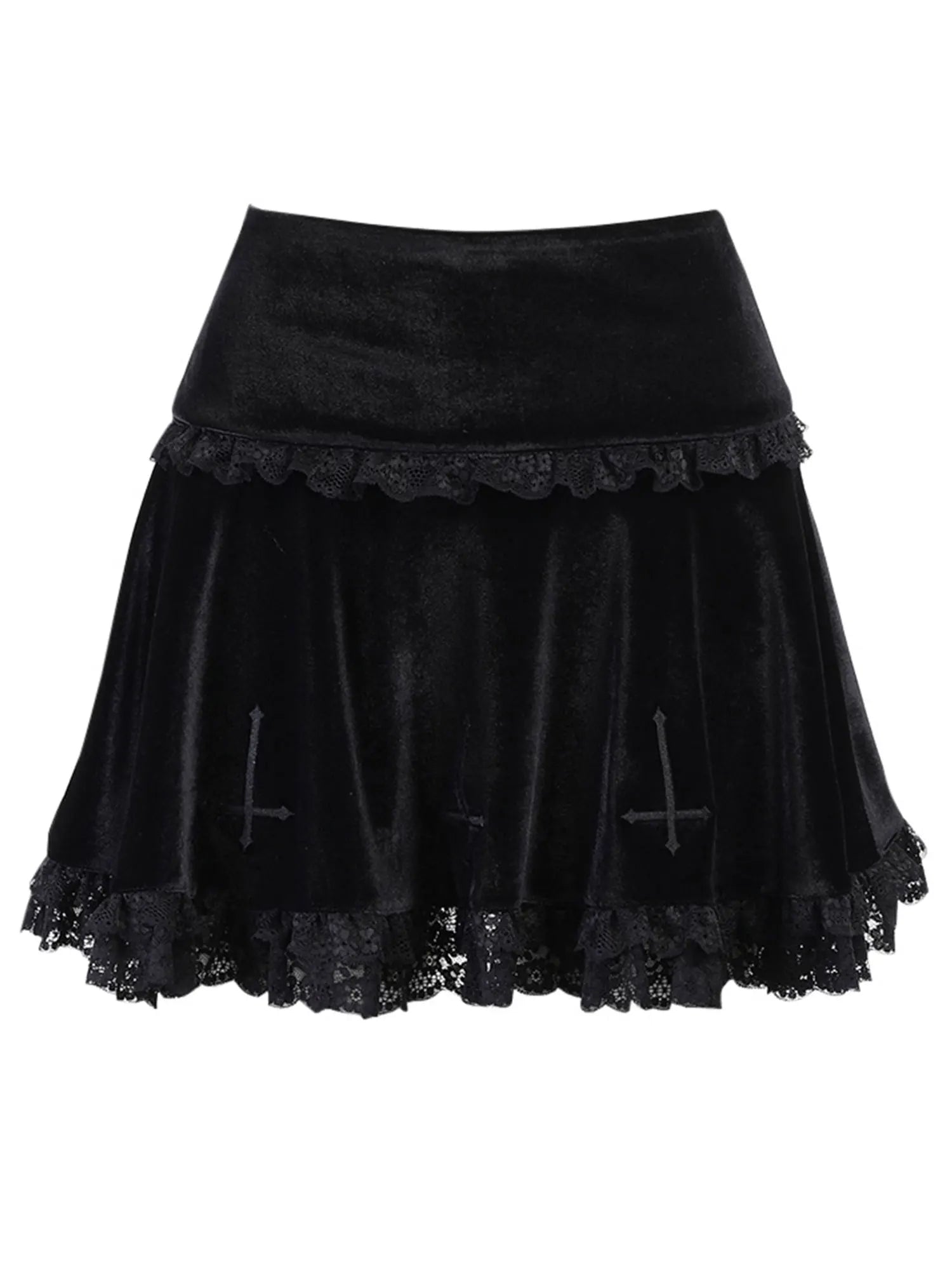 2024  Punk Cross Pattern Mini Skirt Y2K Grunge Gothic Black Lace High Waist Pleated A-line Skirt Vintage Women E-girl Clothes