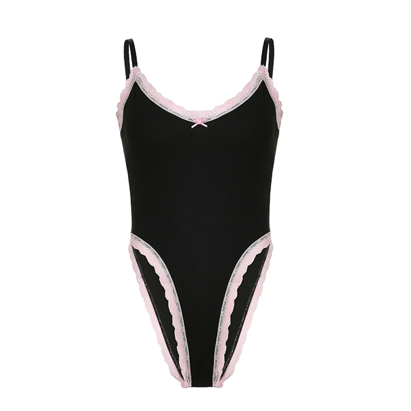 Lace Trim High-Cut Bodysuit | Chic Sleeveless Leotard for Women