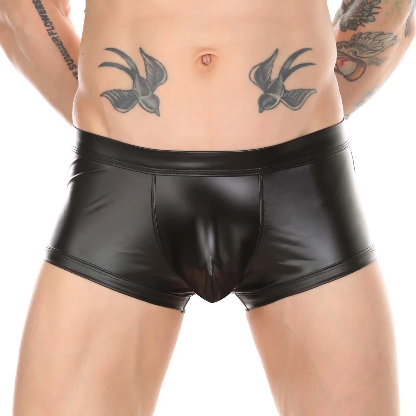 Men's Wet Look Faux Leather Open Butt Underwear
