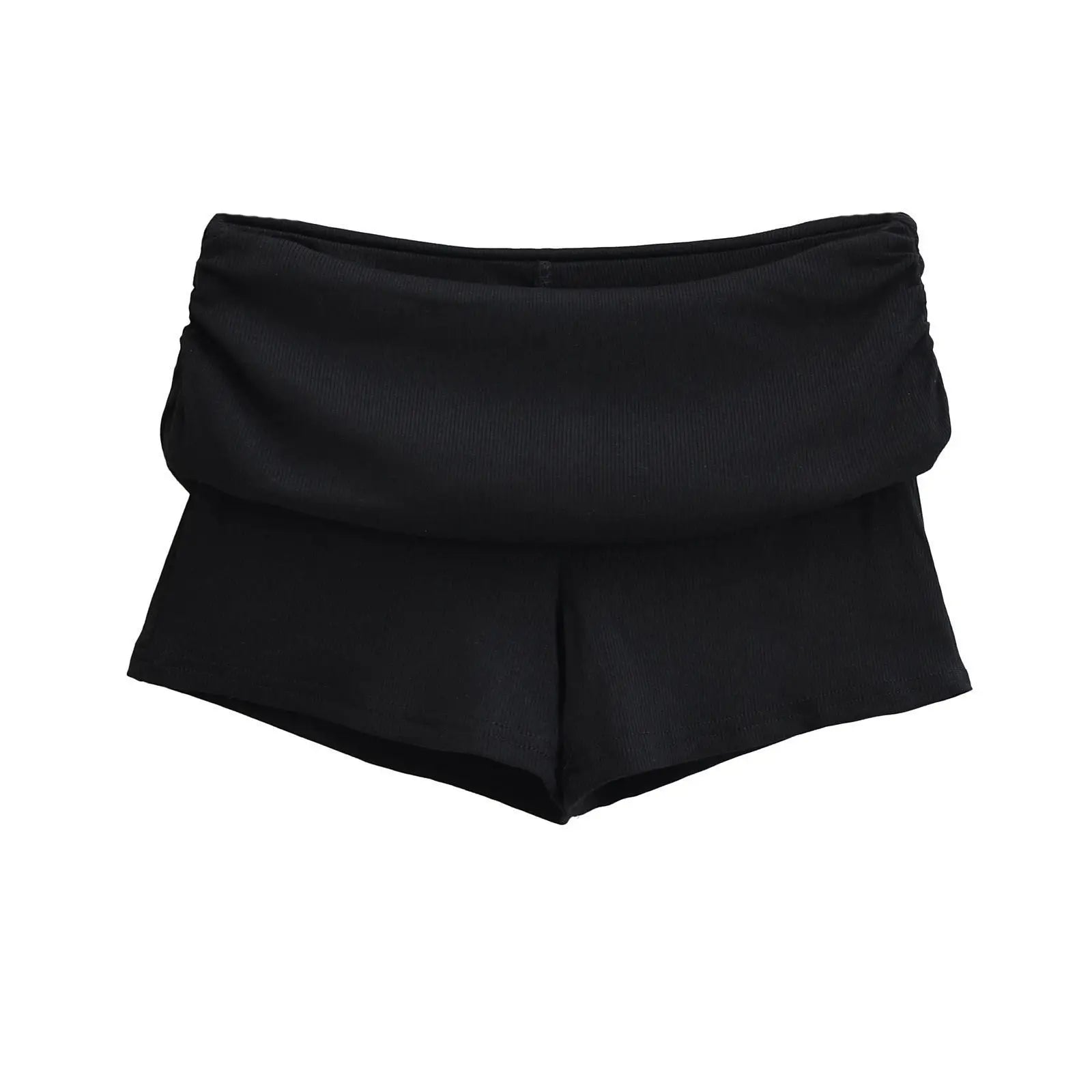 Summer Slim Yoga Shorts Women Casual Solid Color Fold Over Low Waist Lounge Shorts