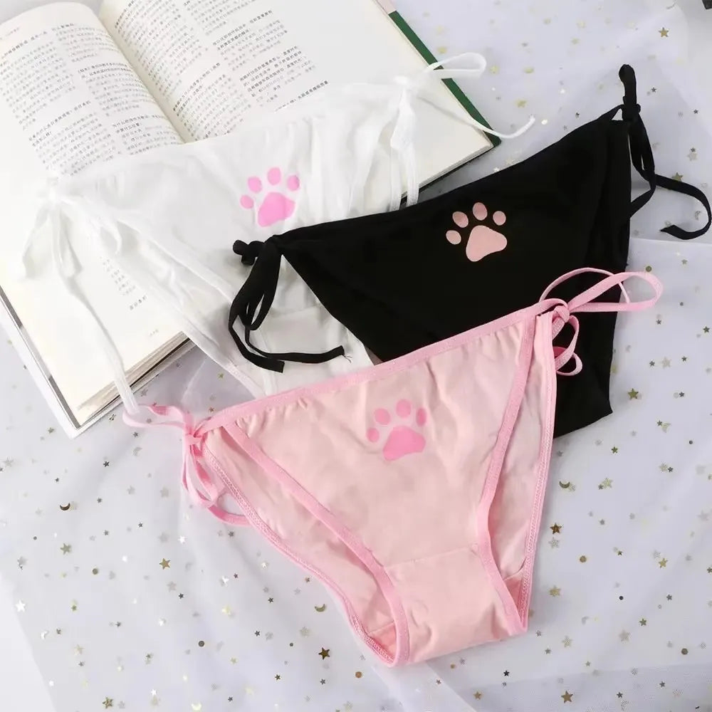 Kawaii Cat Claw Bowknot Low-Waist Briefs