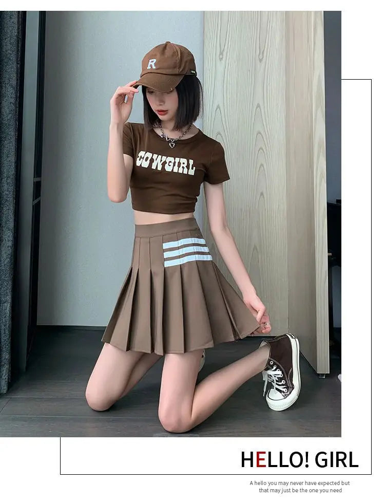 Preppy Style Women Kawaii Striped Pleated Skirts Korean Fashion Summer High Waisted With Lining Sweet Cutecore Mini A-line Skirt