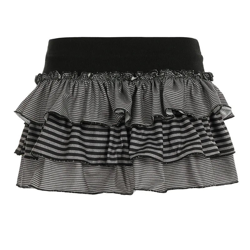 Sweet & Trendy Low Waist Striped Ruffle Mini Skirt