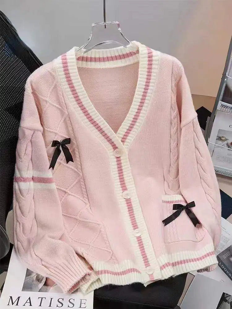 Loose Women's Knitted Sweater Coat  Knot Lazy Style Design Anti-Aging Japanese Style Open Cardigan Spring Autumn New...