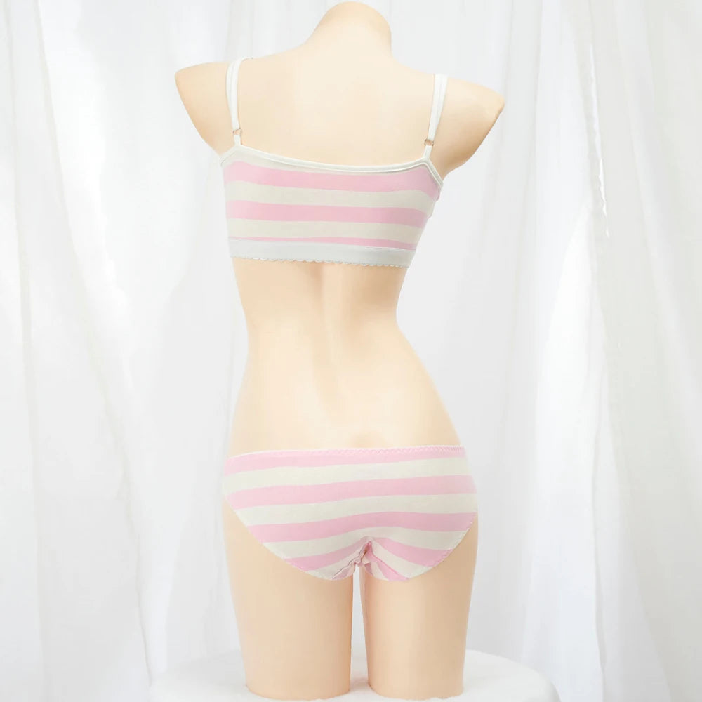 Cute Pink & White Cotton Stripe Lingerie Set | Soft Cami Top