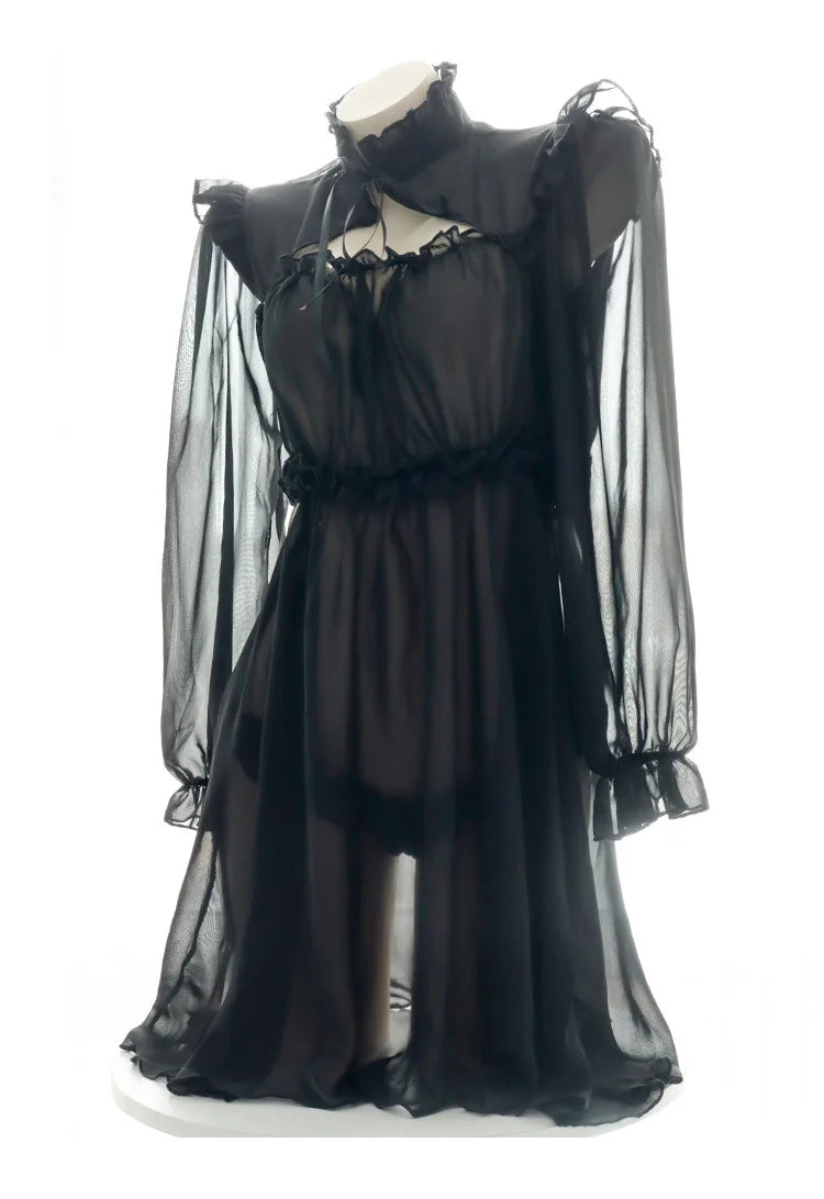 Alluring Lolita Maid Lingerie Dress | Sheer Lace Cosplay Set