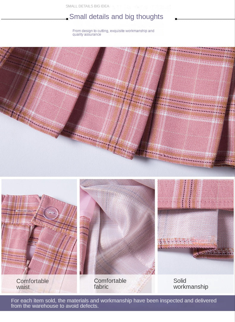 Pleated Skirt For Women 2023 Summer Grey Plaid  A-Line High Waist Mini Faldas Korean Style College Style Girl Black Short Skirts
