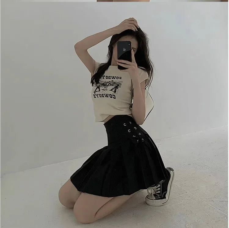 Spring Summer New High-Waisted Mini Dress Preppy Style Age-Reducing Slimming Anti-Exposure Pure Desire Versatile Plaid Skirt