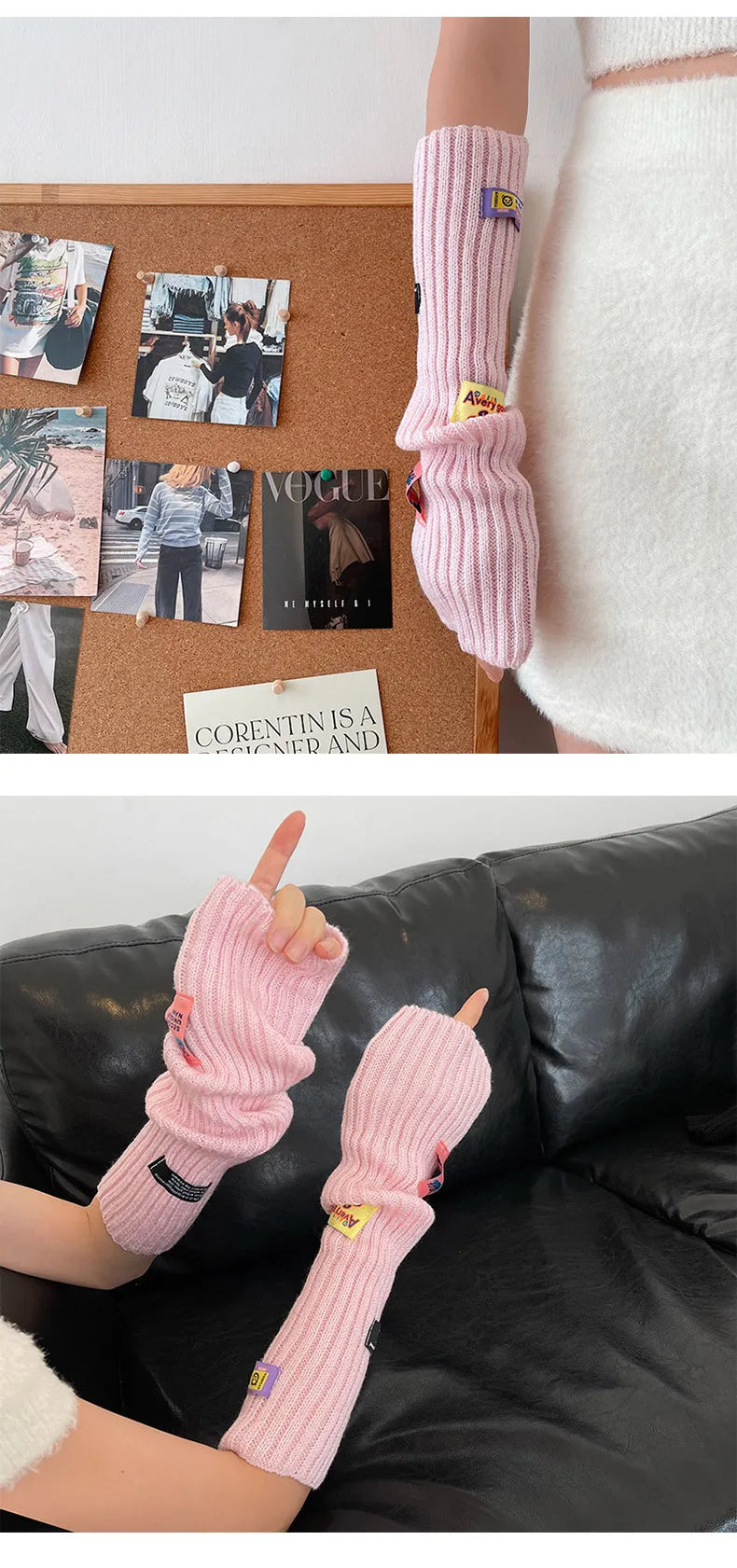 Kawaii Pink Thickened Knit Hand Sleeve Spice Girls Y2k Personalized Monogrammed Gloves Spring Warm Cover Up Fingerless Gloves