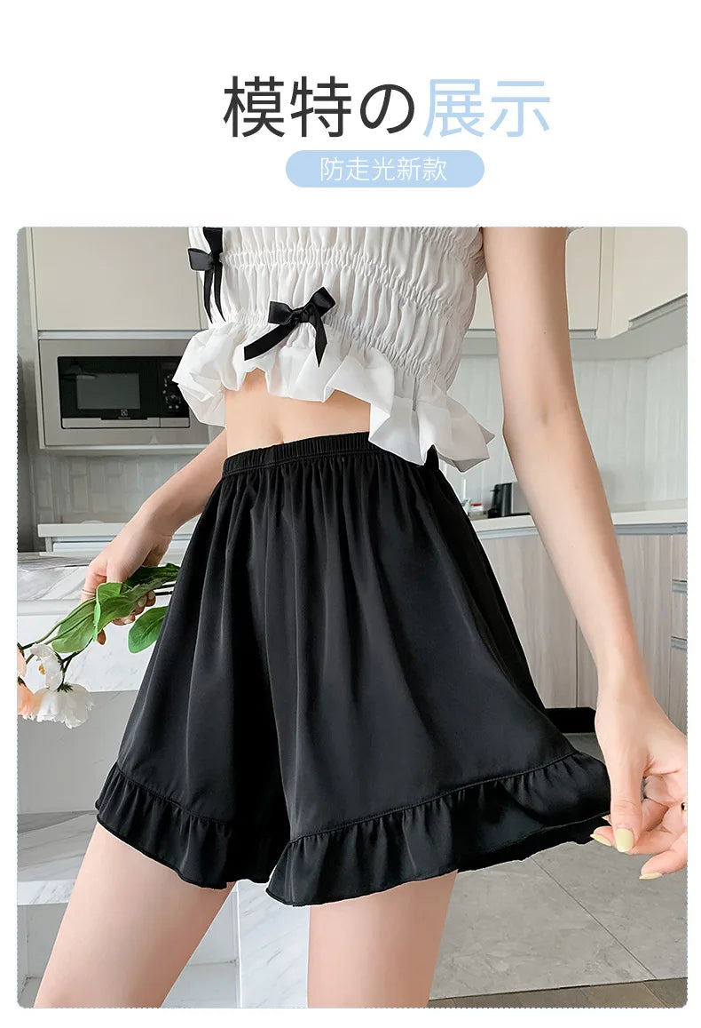 Women's Summer Lace Underwear Female Thin Ice Silk Safety Short Pants Women's Anti-light Loose Shorts Without Curling Edge