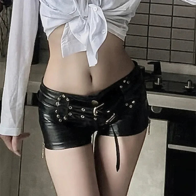 2026 New Spicy Girl Y2K Nightclub Sexy Low Waisted Bodycon PU Leather Super Shorts Boots Shorts