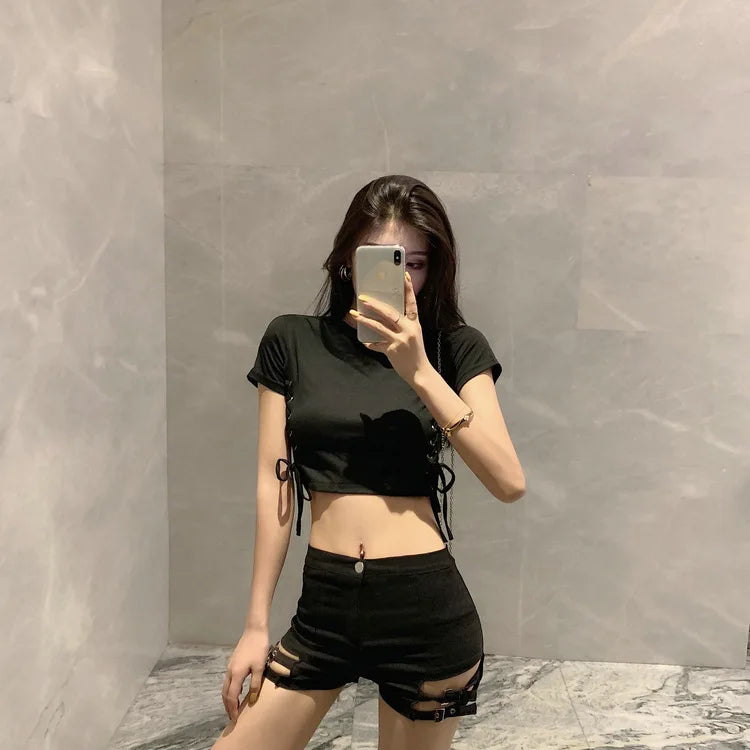High-Waist Elastic Slimming A- Line Short Shorts Women's Belted Summer 2025 Fashion Trendy Polyester Hot Pants Casual Style