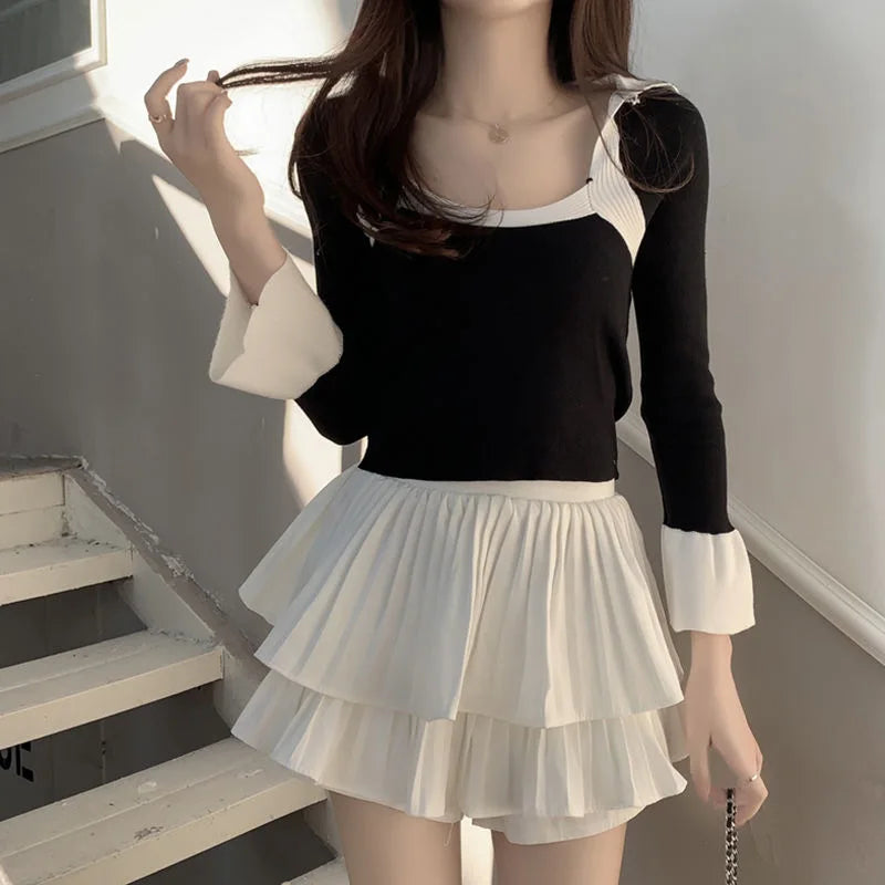 Preppy Y2K Ruffled Mini Skirt Pants | High Waist, Fluffy Style
