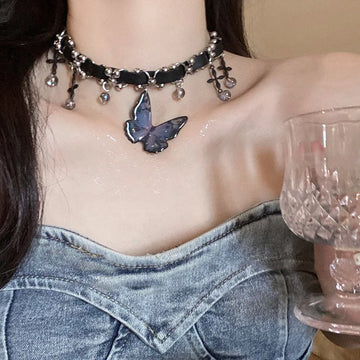 Vintage Butterfly Choker Necklace Chinese Style Acrylic Pendant