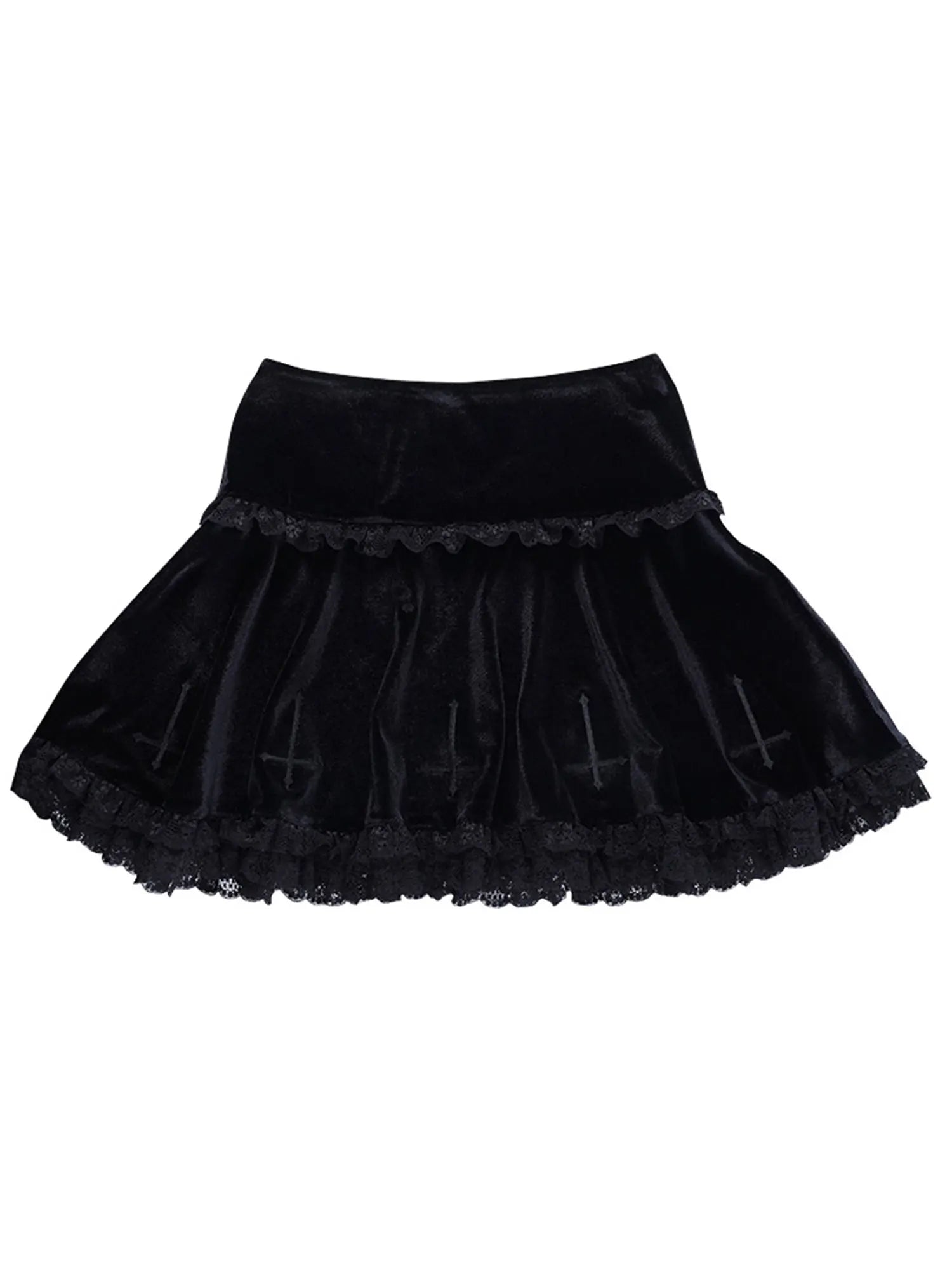 2024  Punk Cross Pattern Mini Skirt Y2K Grunge Gothic Black Lace High Waist Pleated A-line Skirt Vintage Women E-girl Clothes