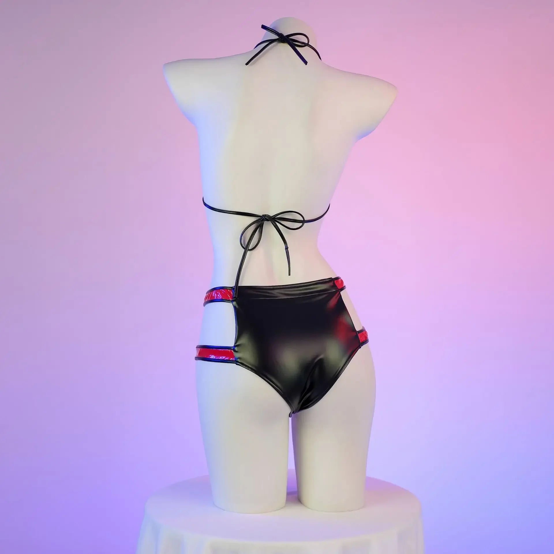 Daring PU Leather Bondage Bikini Set - Exotic Print Lingerie