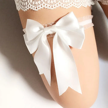 Lace Bow Bridal Garter | Solid Color Wedding Thigh Ring Accessory