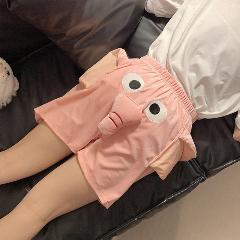 Women Elephant Pajama Pants Men Cute Cartoon Funny Long Nose Shorts Summer Sleep Bottoms Home Pants Boyfriends Birthday Gifts