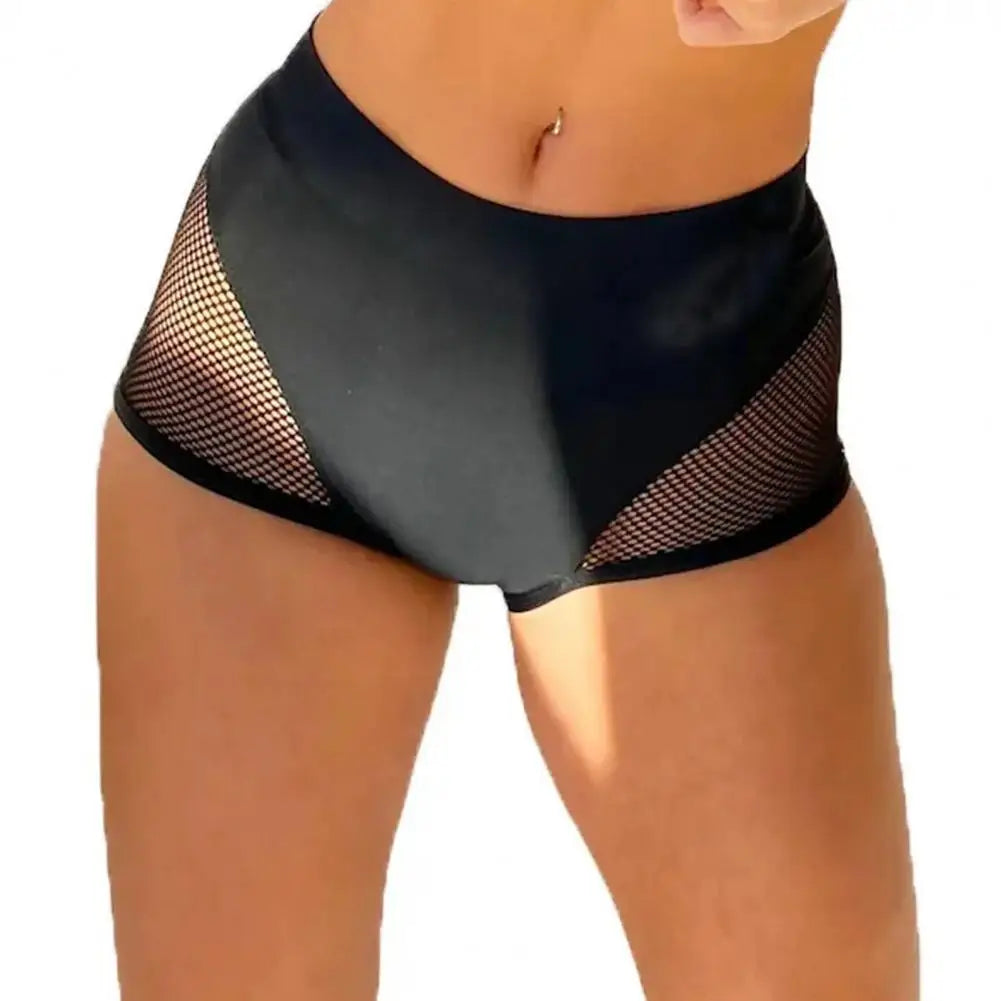 Sexy Booty Yoga Shorts for Women High Waist Workout Gym Shorts Mesh Tulle Spliced Mini Hot Pants for Pole Dance Gym Yoga