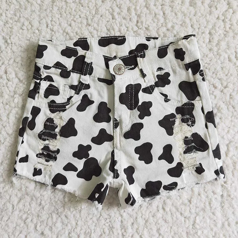 Baby Girl Cow Print Ripped Denim Shorts | Toddler Summer Style