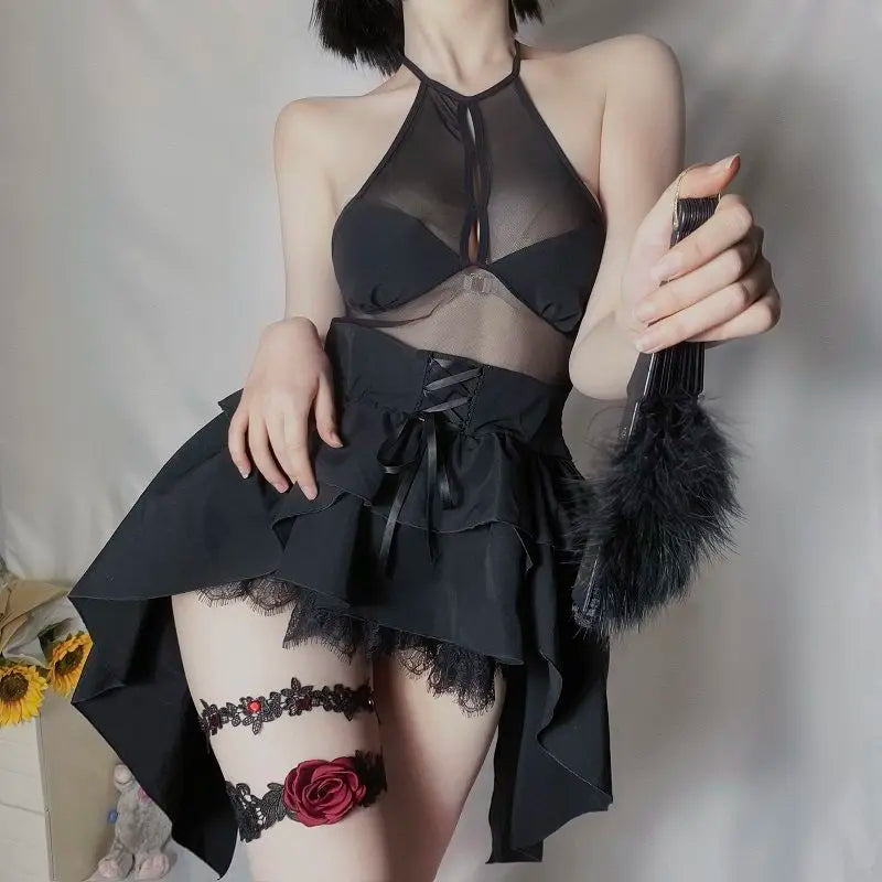 Black Lace Anime Demon Cosplay Lingerie Dress | Sexy See-Through Outfit
