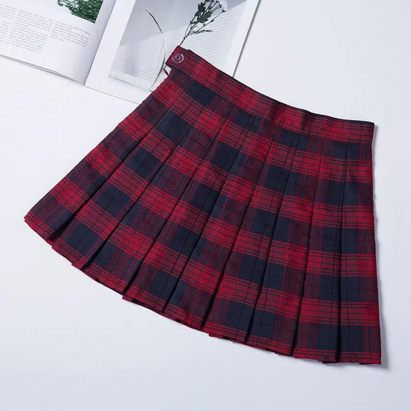 Pleated Skirt For Women 2023 Summer Grey Plaid  A-Line High Waist Mini Faldas Korean Style College Style Girl Black Short Skirts