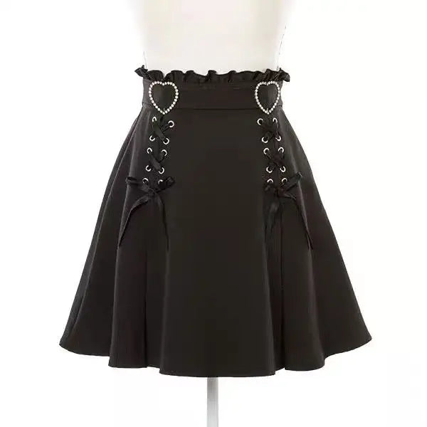2026 Y2k Aesthetic Harajuku Style Skirt Sweet Girl High Waist Mini Bandage Lolita Skirts Womens Solid Streetwear Gothic Jk Saia