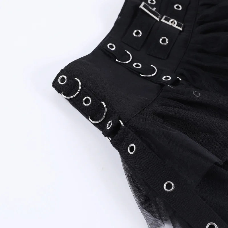 Mall Goth Black Pleated Mini Skirt with Chain Women's Punk High Waisted Tennis Skirt Fairy Grunge Aesthetic E Girl Cloth