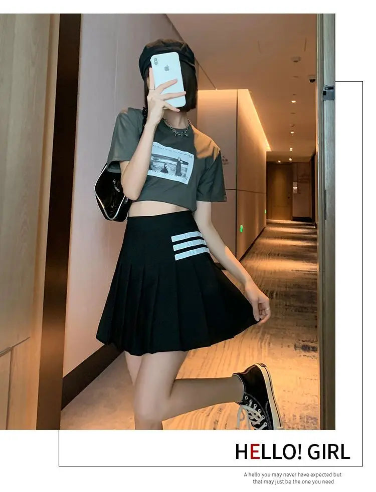 Preppy Style Women Kawaii Striped Pleated Skirts Korean Fashion Summer High Waisted With Lining Sweet Cutecore Mini A-line Skirt