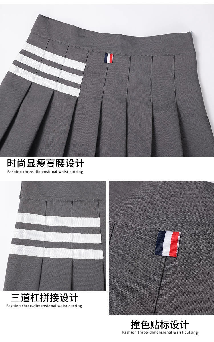 Preppy Style Women Kawaii Striped Pleated Skirts Korean Fashion Summer High Waisted With Lining Sweet Cutecore Mini A-line Skirt
