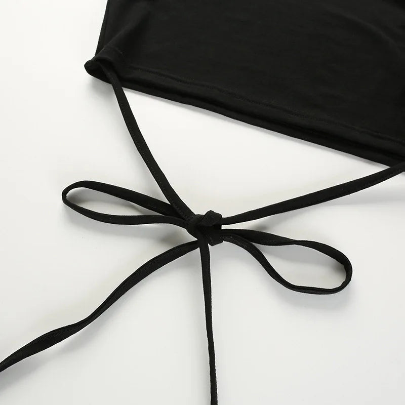 2024 Summer Women Black Short T-Shirts Sexy Crop Tops Short Sleeve Bandage Tee Tops Female Shirts