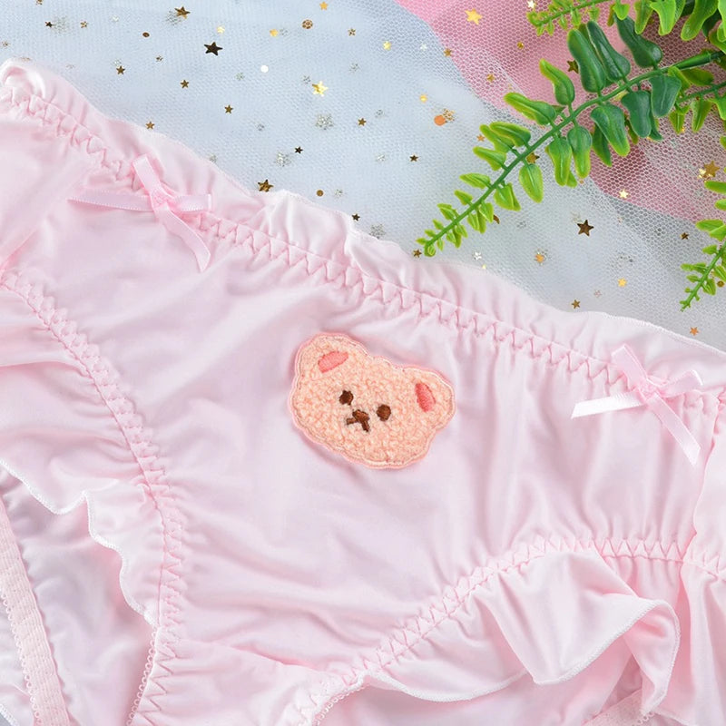 Soft Lolita Bear Embroidered Ruffle Panties | Cute Japanese Style