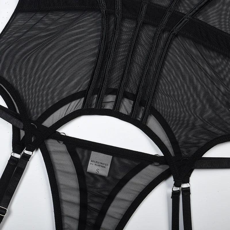 Alluring Backless Tatting Lingerie Set | 3-Piece Garter Design