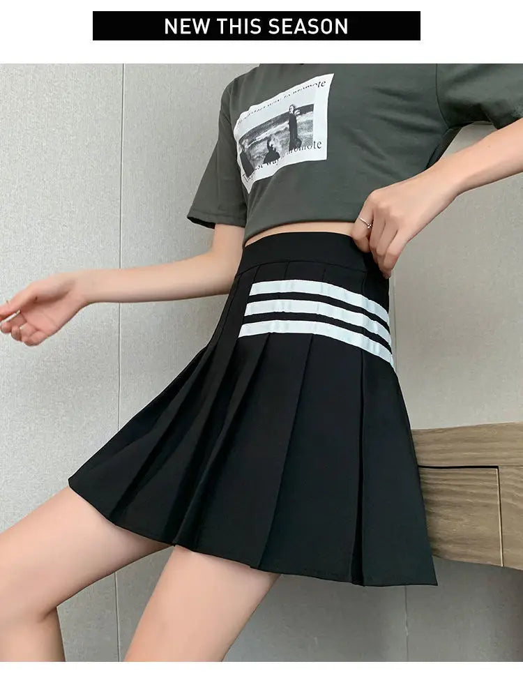 Preppy Style Women Kawaii Striped Pleated Skirts Korean Fashion Summer High Waisted With Lining Sweet Cutecore Mini A-line Skirt
