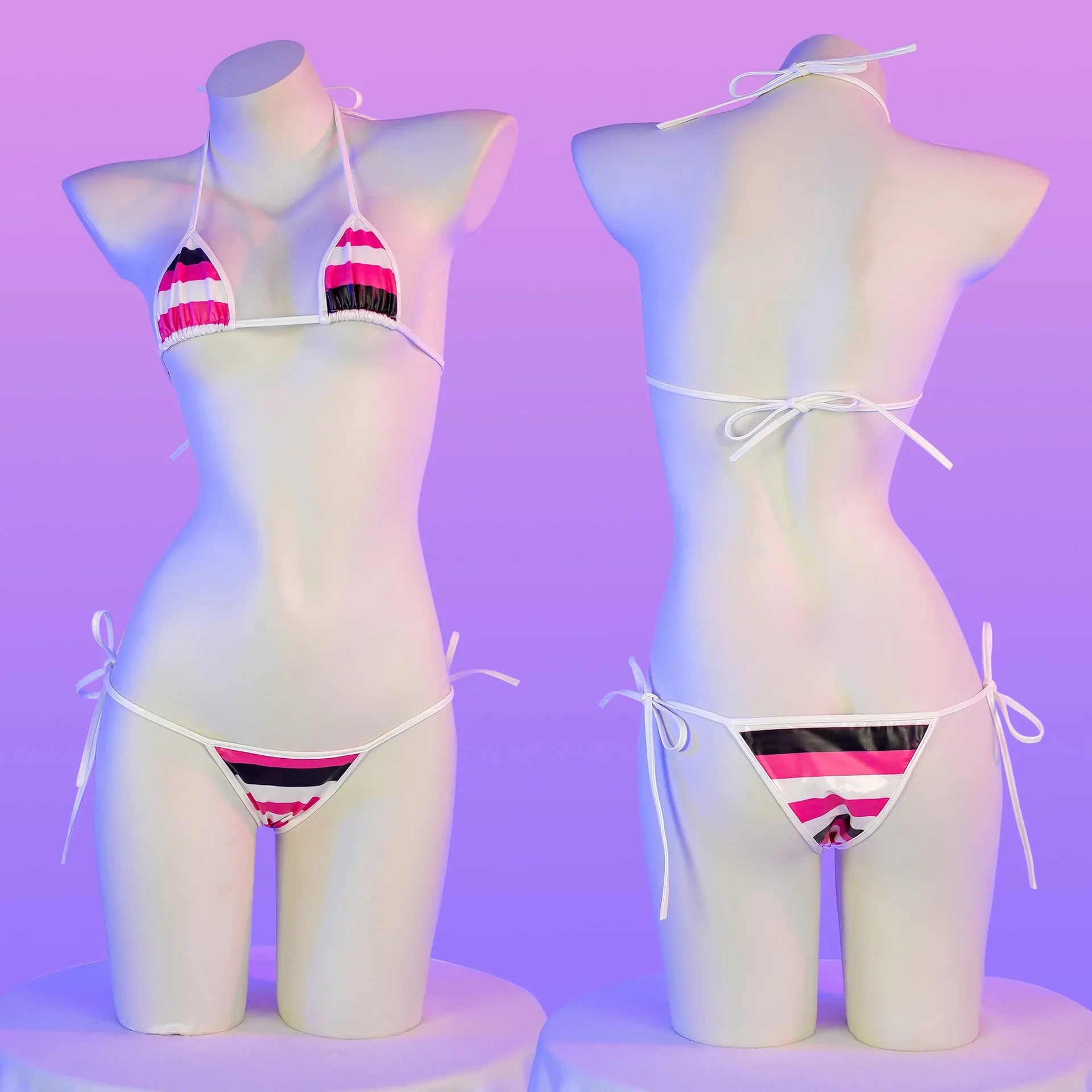 Daring PU Leather Micro Bikini Set | Anime Stripes Sexy Swimwear